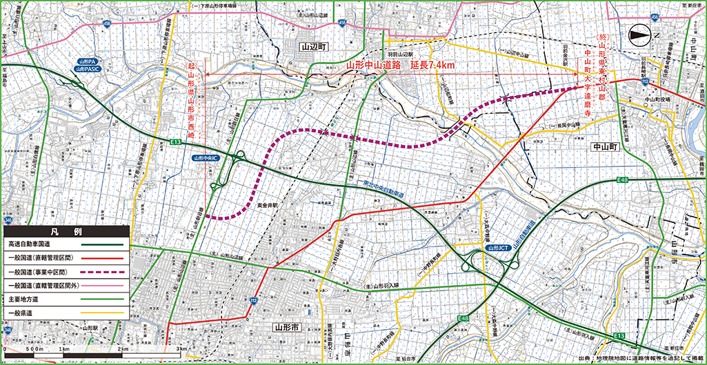 国道112号　山形中山道路のマップ