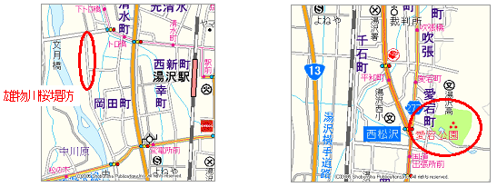 雄物川桜堤防、愛宕公園地図