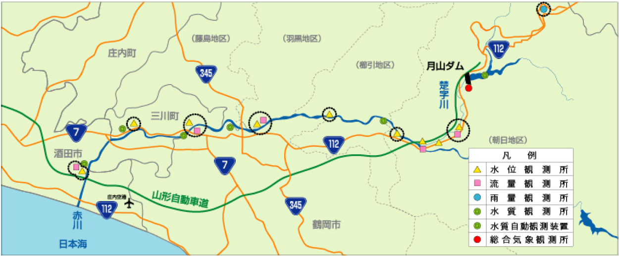 月山ダム観測設備設置位置図