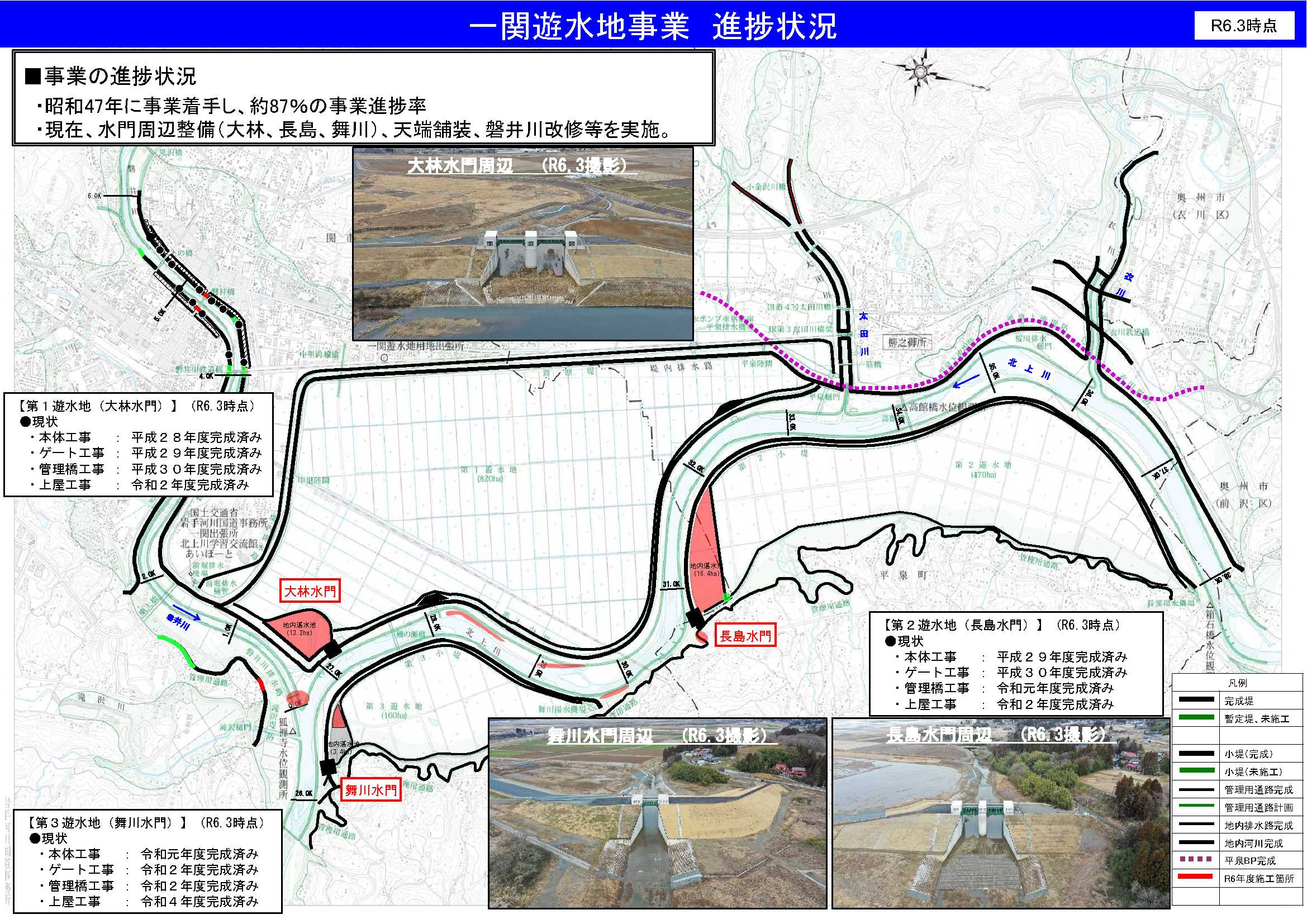 一関遊水地事業　R02.03　事業進捗：約7.8割