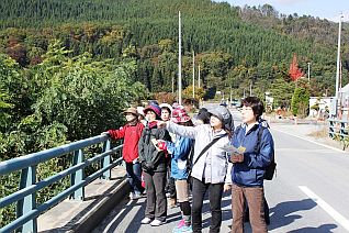 紅葉の水源地コース(平泉橋から紅葉を眺める)