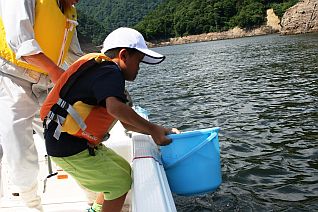 本日14：00の外の気温は33.3℃。貯水池の水を採取して計ったところ水温は24℃でした