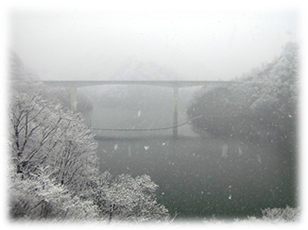 ながい百秋湖展望所から見た竜神大橋（12月17日撮影）