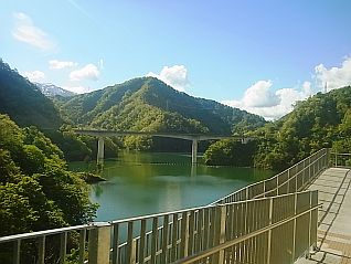 ながい百秋湖展望所から見た竜神大橋