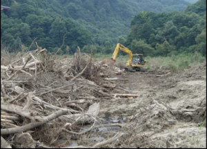 ③重機による流木集積状況