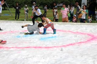 『SNOWえっぐフェスティバル』での宝探しと雪上相撲大会、『パネル展』の様子