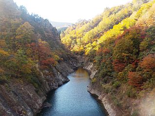 洗尾橋から見る紅葉の渓谷 （平成28年10月27日撮影）