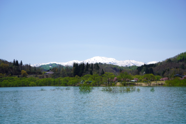 ～湖面からの飯豊山・水没林・湖岸公園～