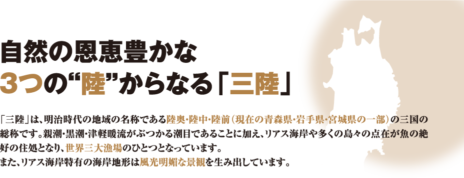 自然恩恵豊かな3つの陸からなる「三陸」