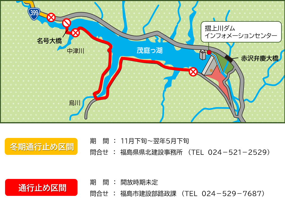 摺上川ダム周辺道路の規制状況